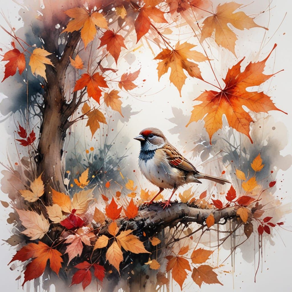 Autumnal Garden in Watercolour with Soft Illumination