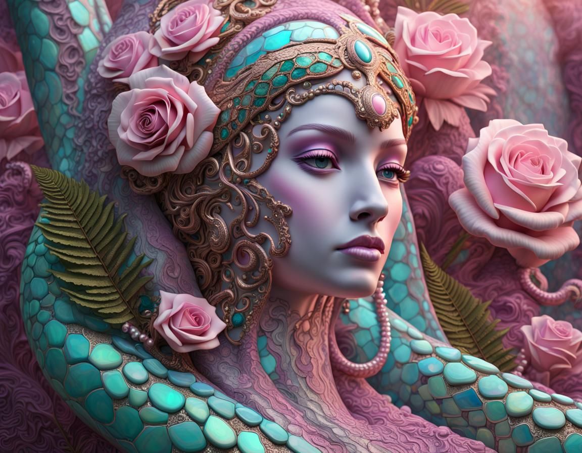 Opalescent Marble Snake Sculpture with Jewels