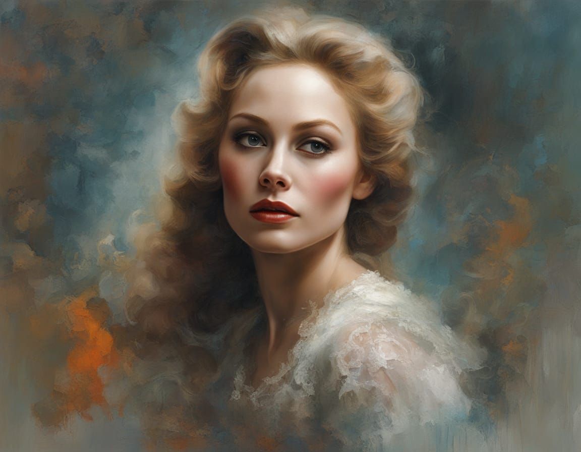 Faye Dunaway Portrait in Dreamy Impasto Style