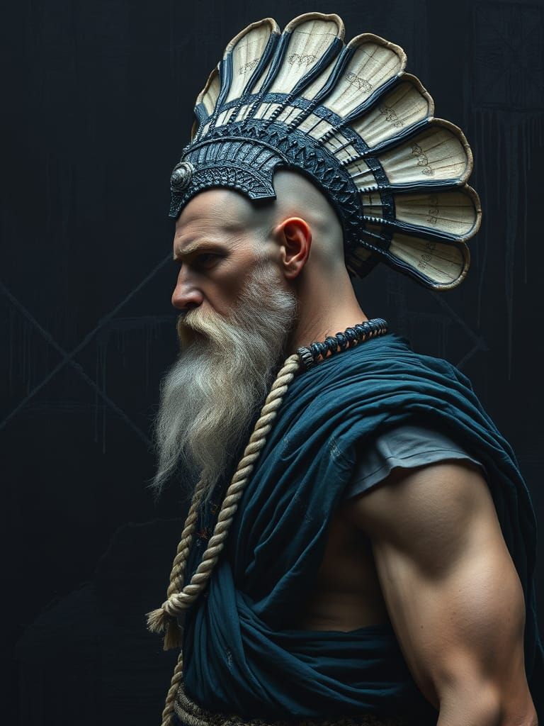 Viking Warrior with Giger Headdress in Dark Fantasy Style