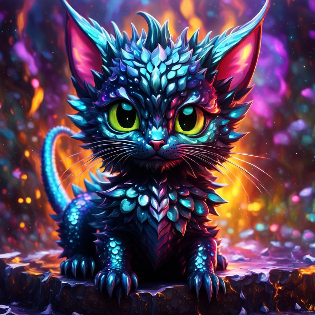 Kitten Dragon Hybrid with Liquid Chrome Texture