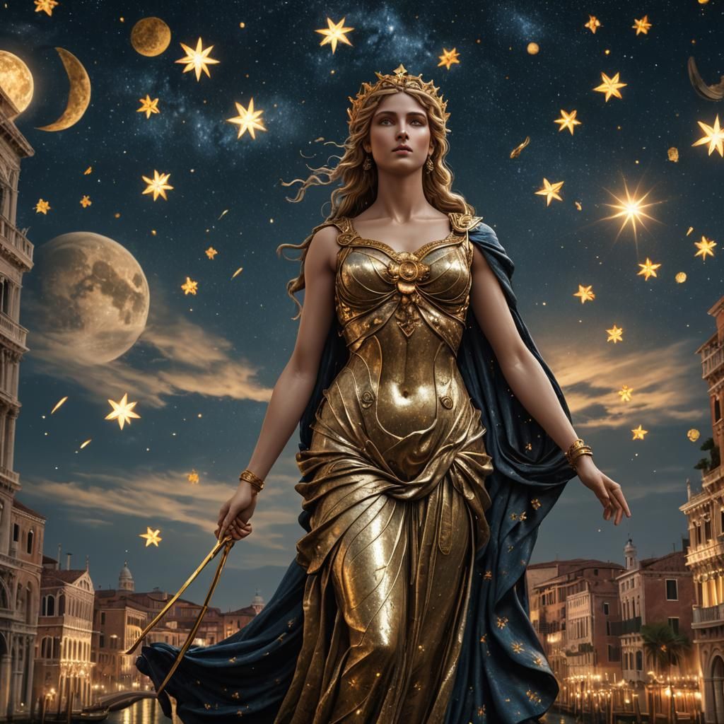 Aphrodite in Venice: Black and Golden Fantasy Art