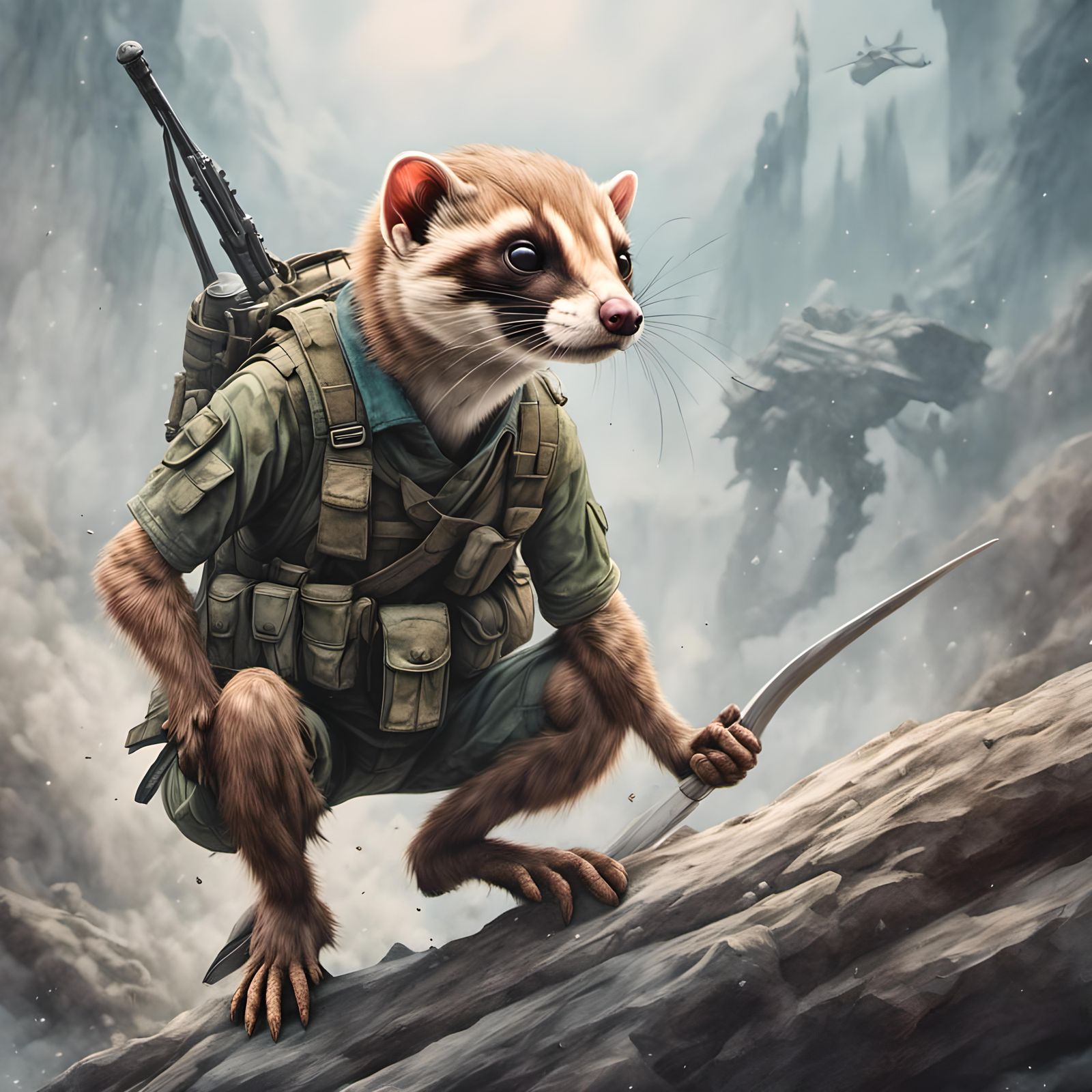 Battle Weasel in Faded Watercolour Style