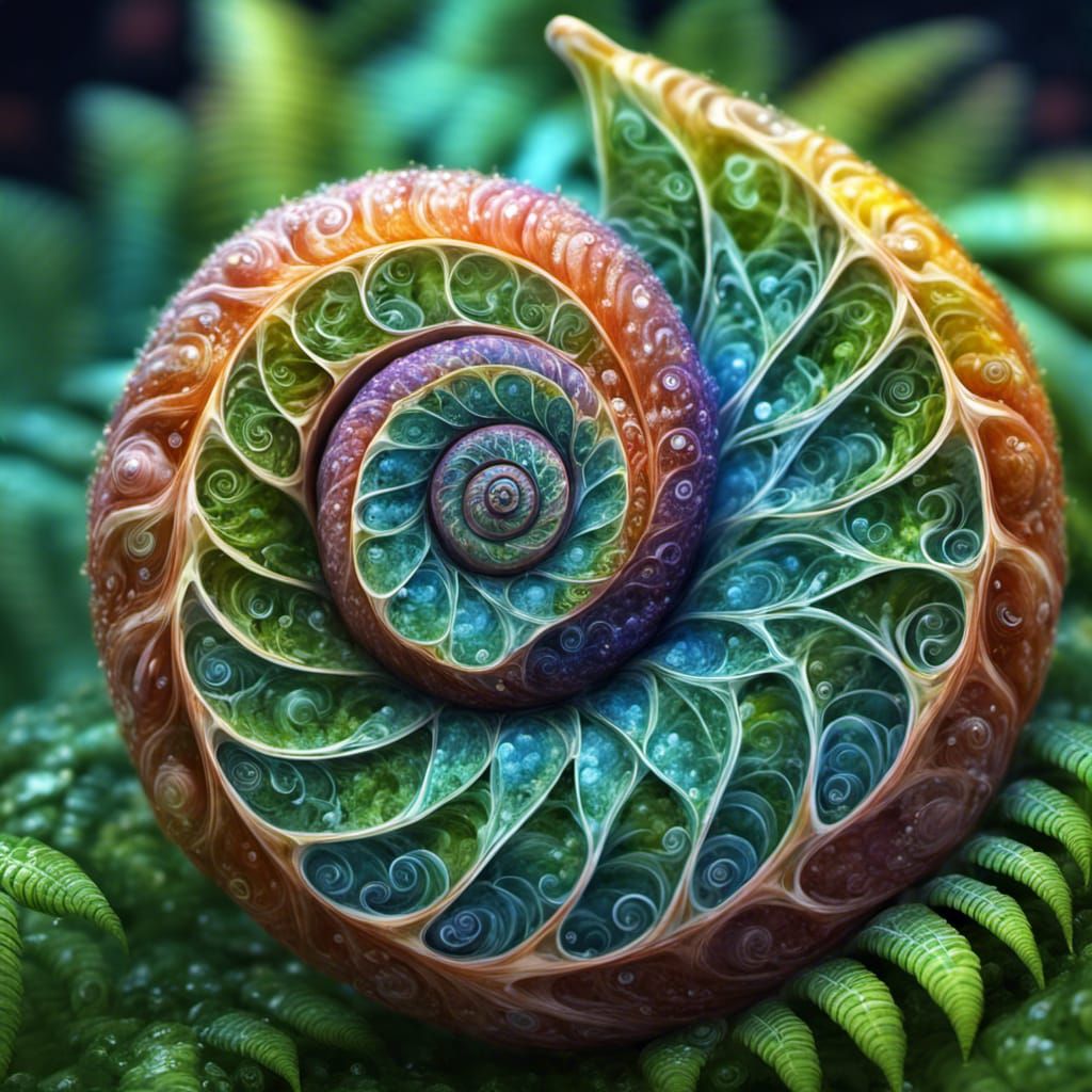 Intricate Star-Fruit Snail in 4D Glassworks Style