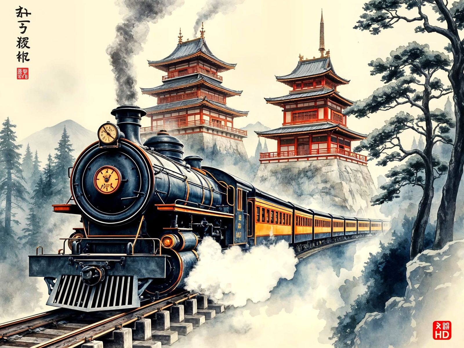 Victorian Locomotive Meets Ancient Japanese Castle in Intric...