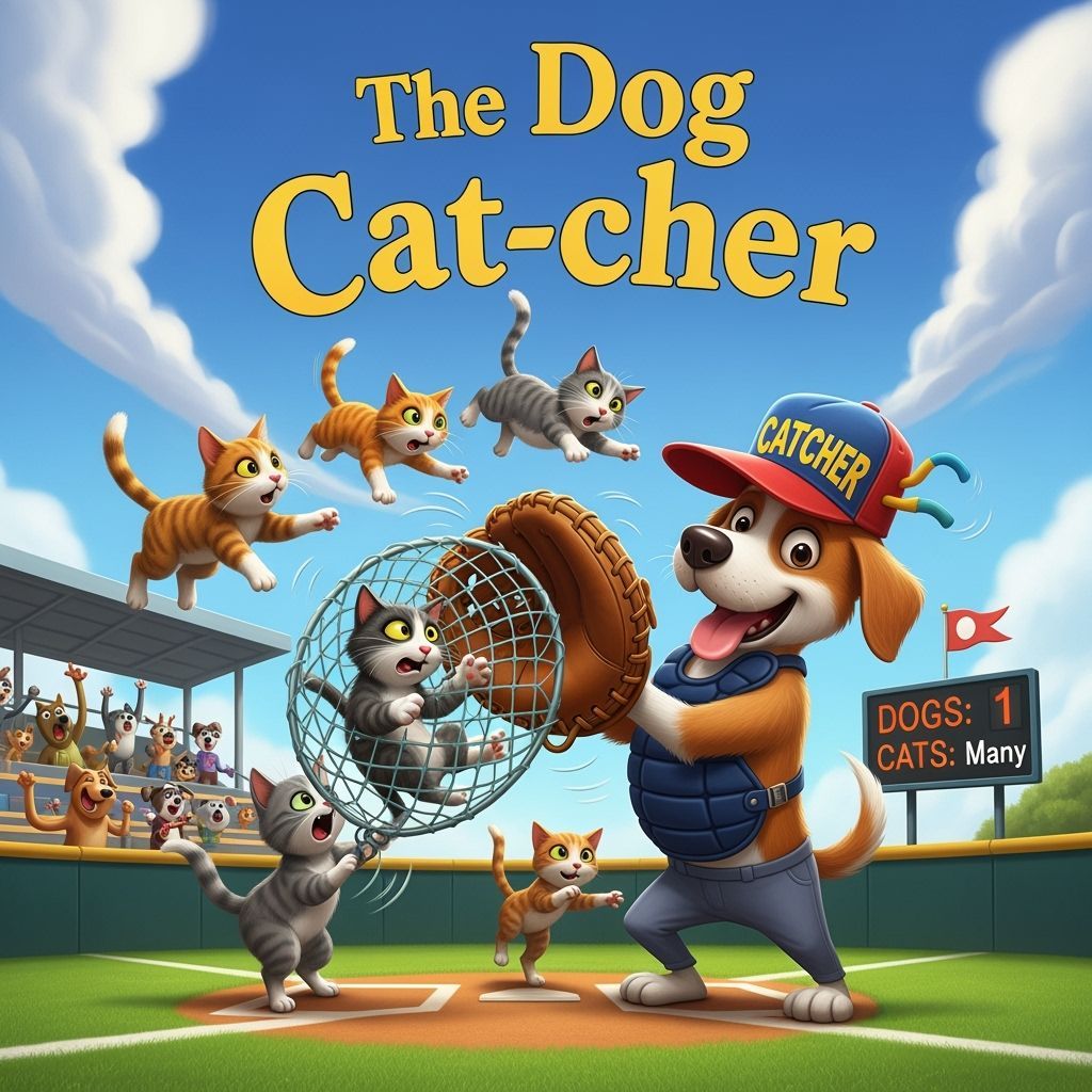 Humorous Dog Catches Cats on Baseball Field