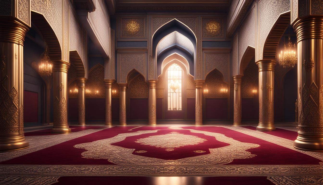 Silver Mosque Interior with Golden Pillars