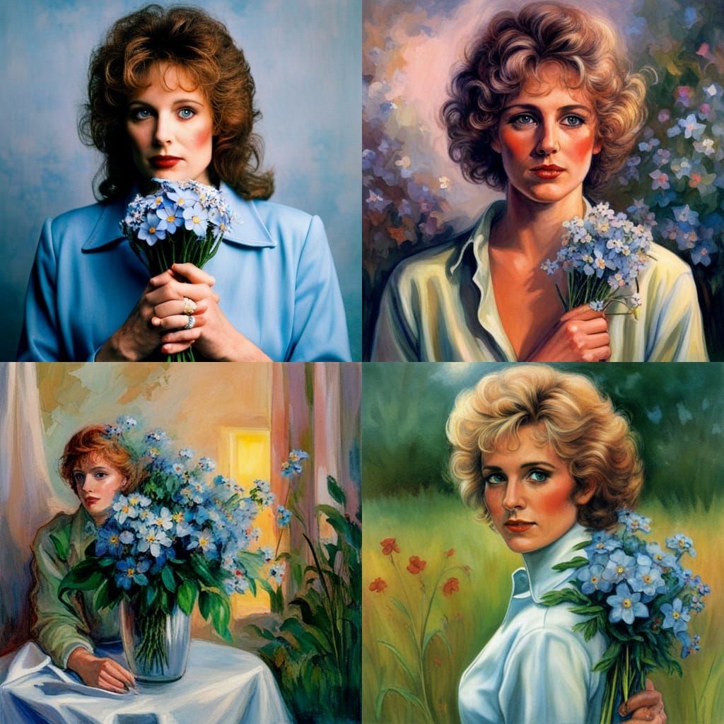 Forget-Me-Not Bouquet in 1980s Album Art Style