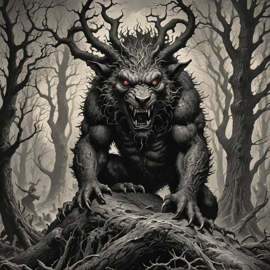 Horrifying Frumious Bandersnatch in Gothic Horror Style