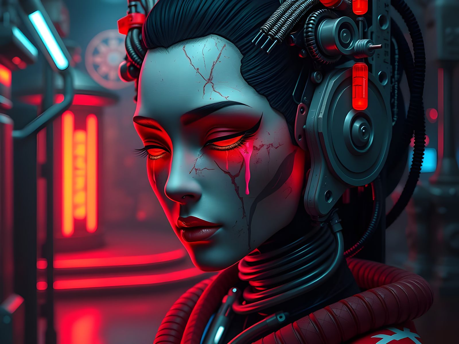 Biomechanical Geisha Weeps Hydraulic Fluid in Hidden Temple