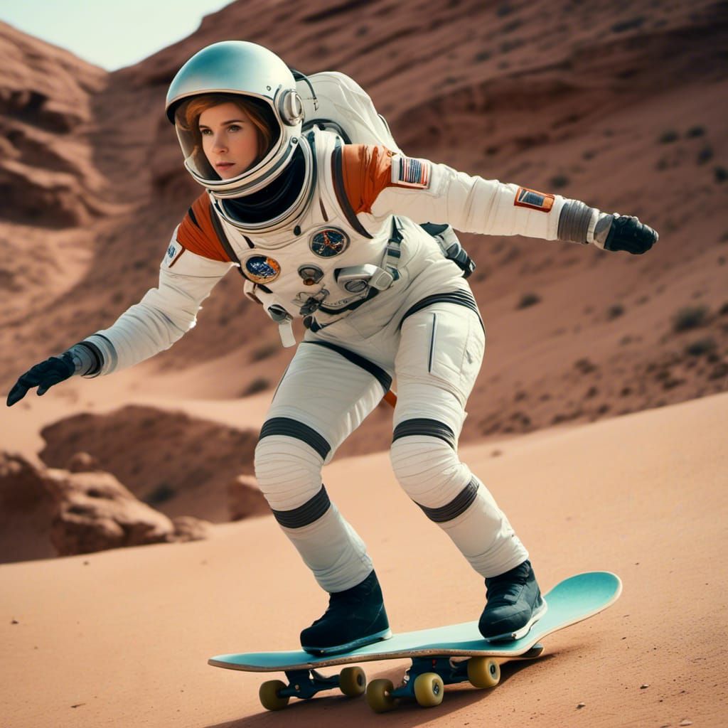 Anna Kendrick Astronaut Skateboarding on Mars
