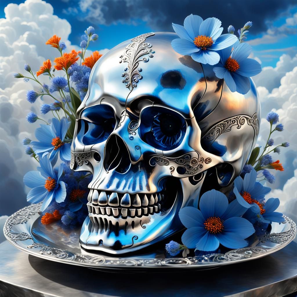 Crystal Skull with Flowers: Hyperrealistic Fantasy Art