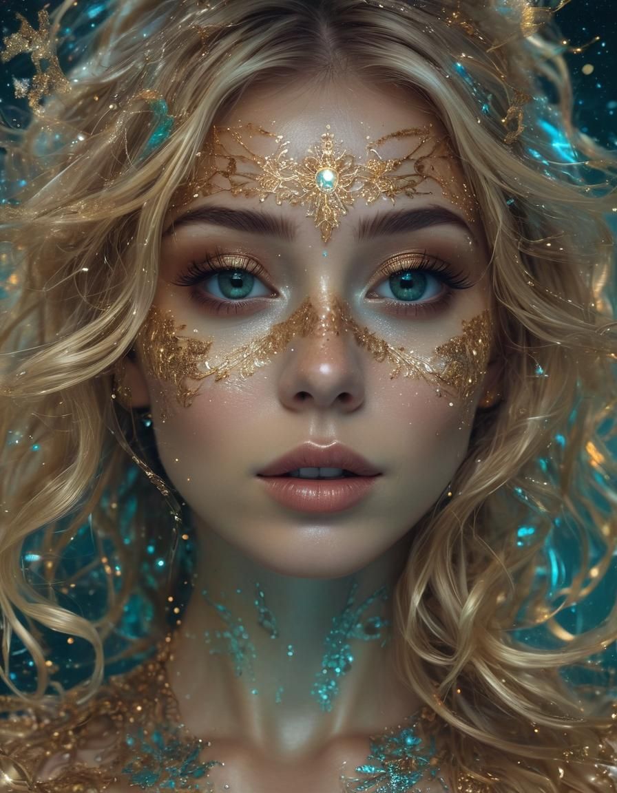 Transparent Girl Universe with Luminous Filigree Patterns