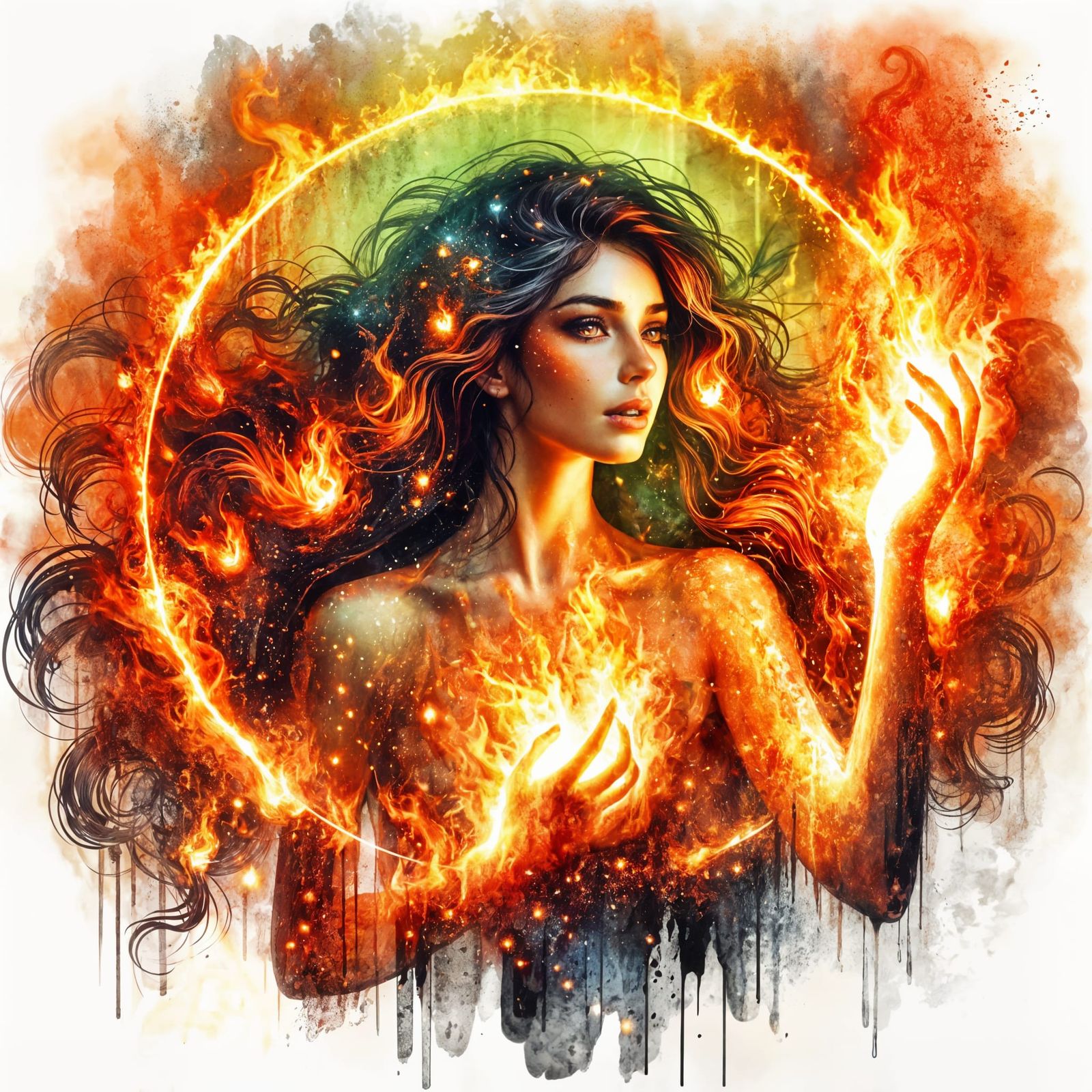 Palestinian Fire Goddess in Mixed Media Art