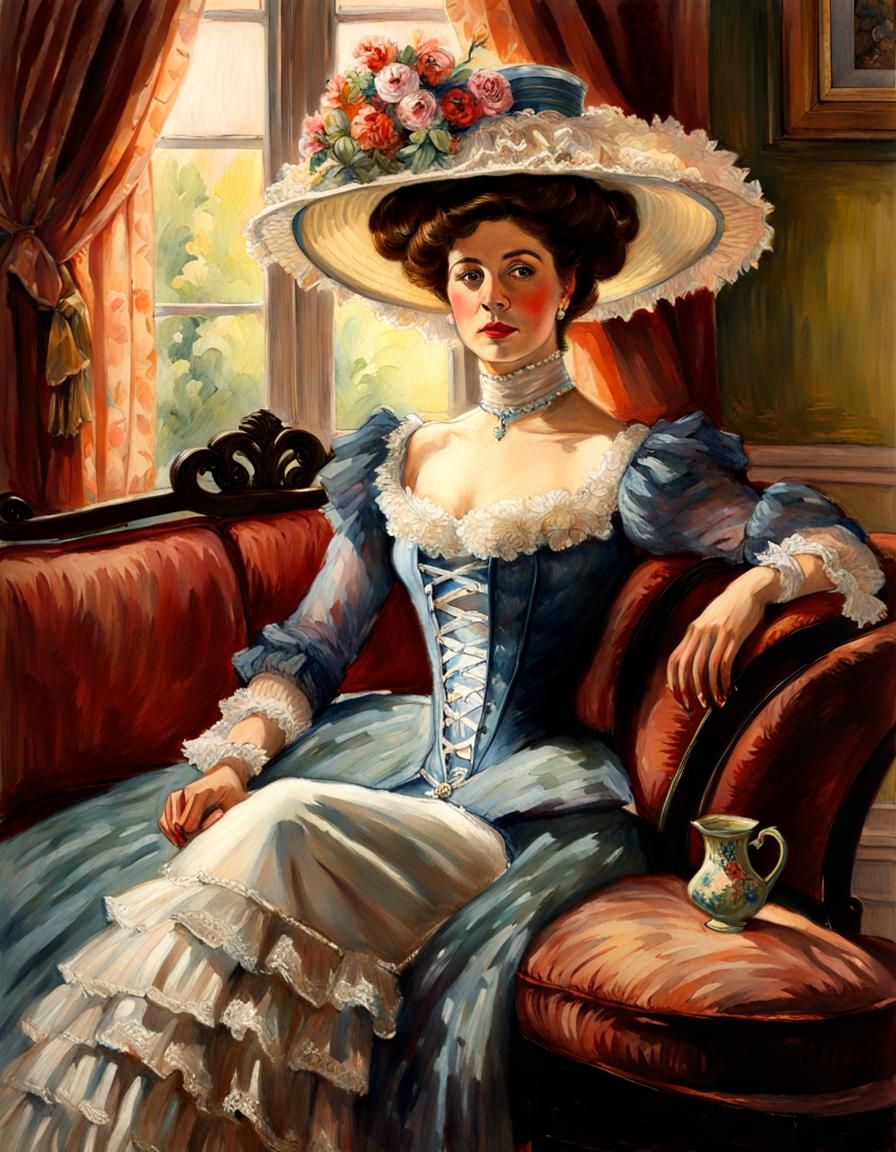 Victorian Lady Portrait in Impressionistic Style