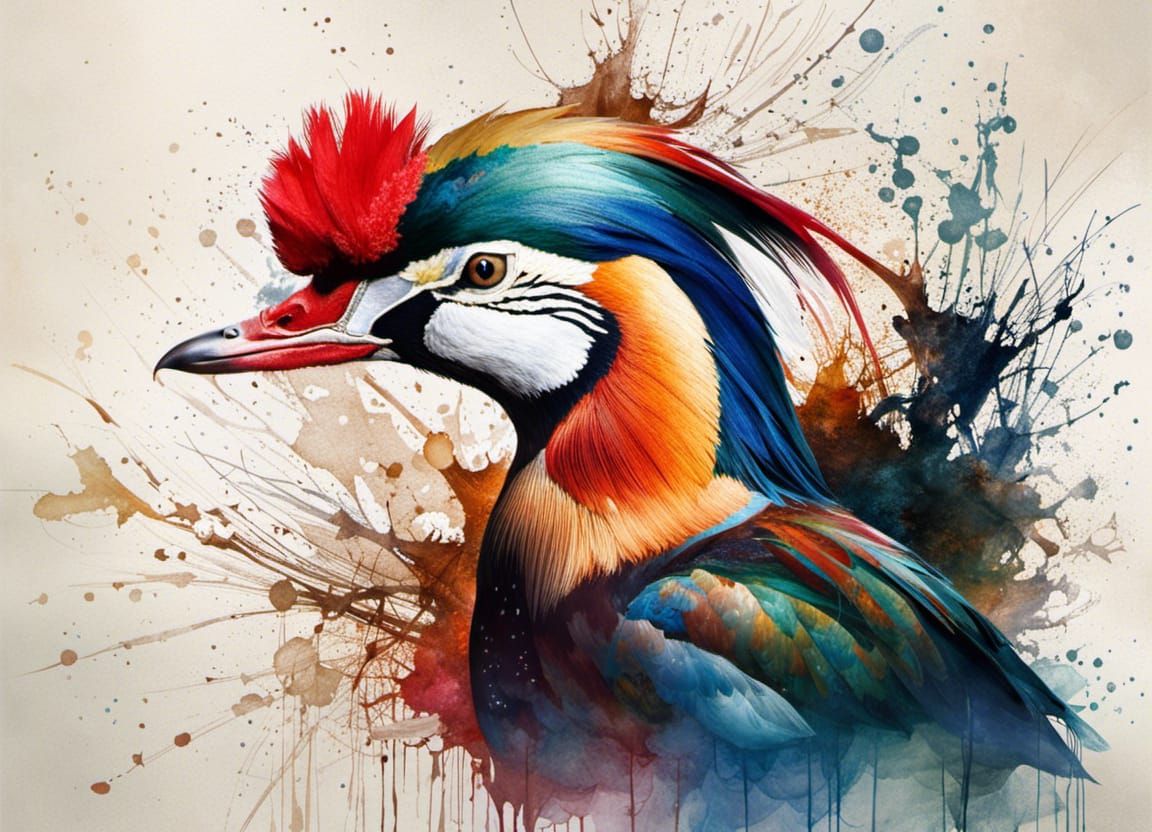 Mandarin Duck in Inkblot Splash Art Style