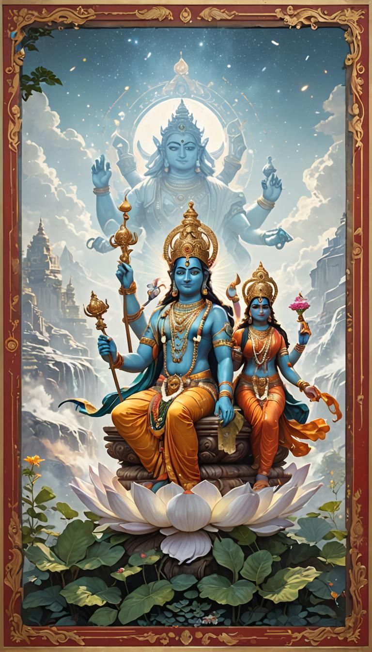 Vishnu and Lakshmi: Hyperdetailed Fantasy Concept Art
