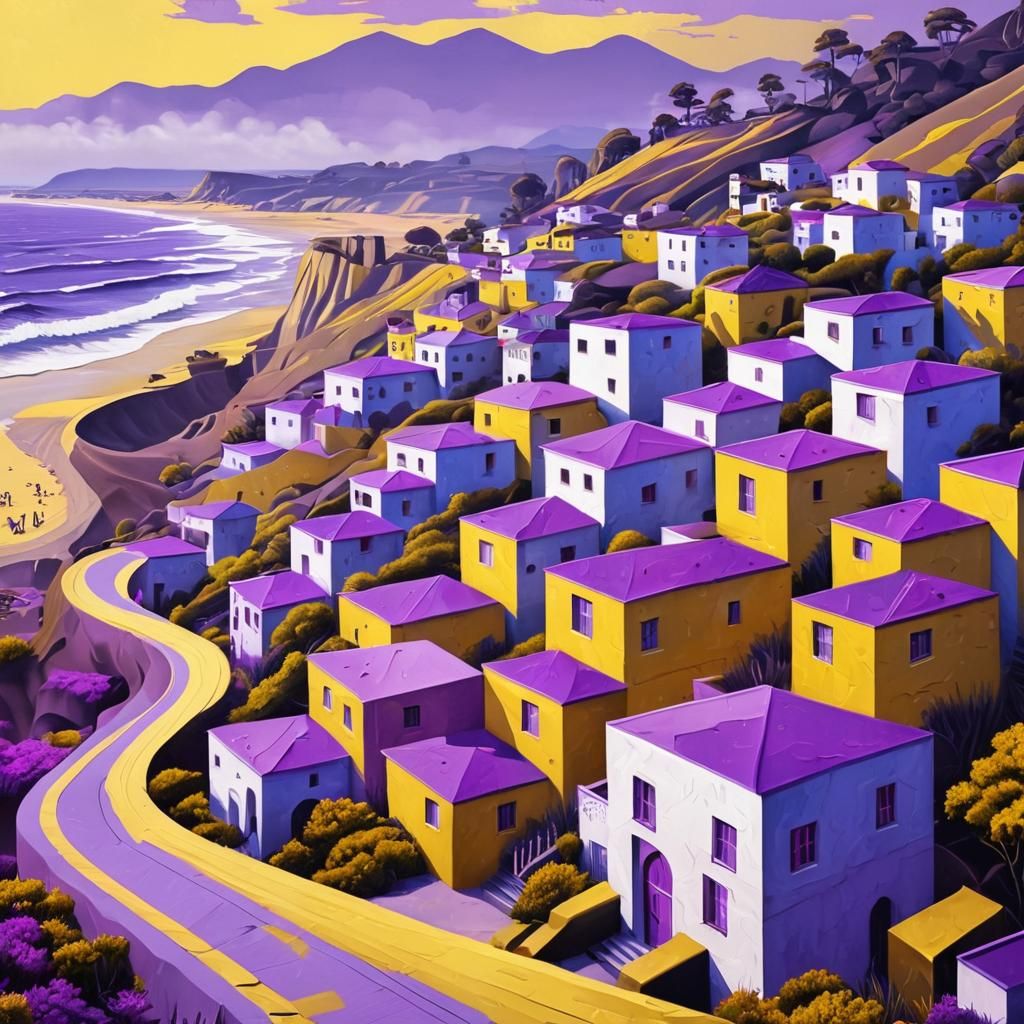 Los Angeles Driving in Cubist Purple and Yellow