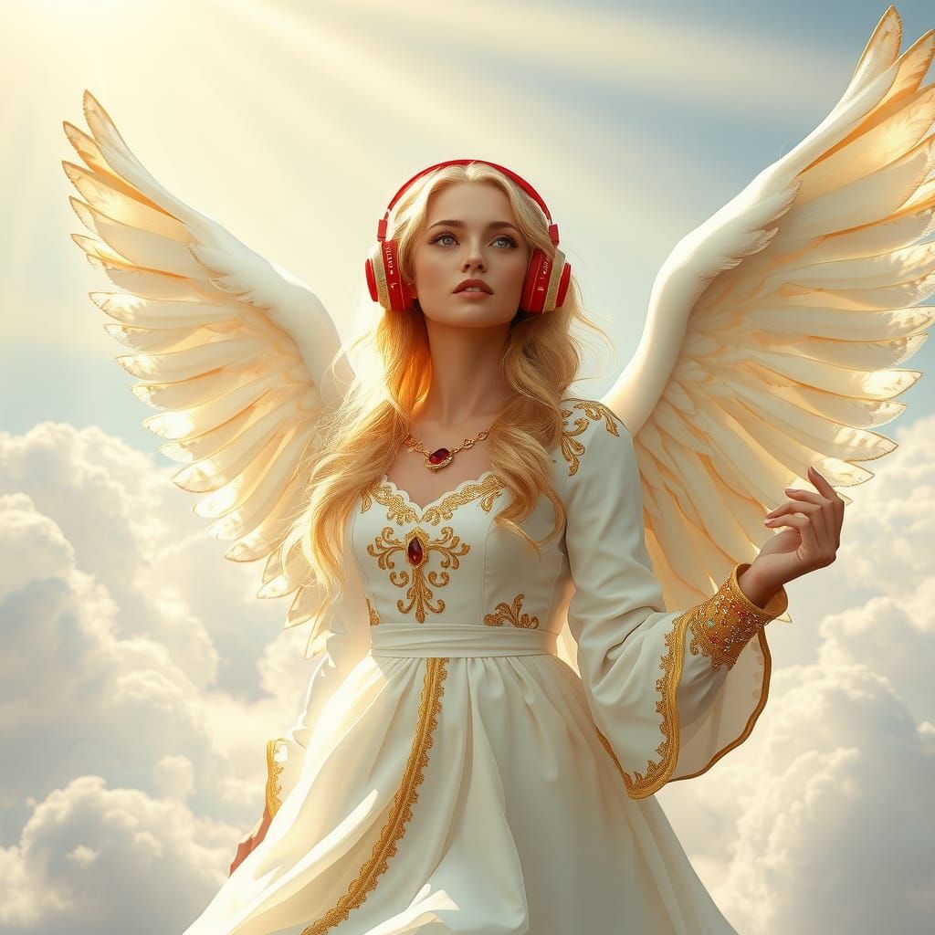 Ethereal Blonde Angel Descending from Heaven