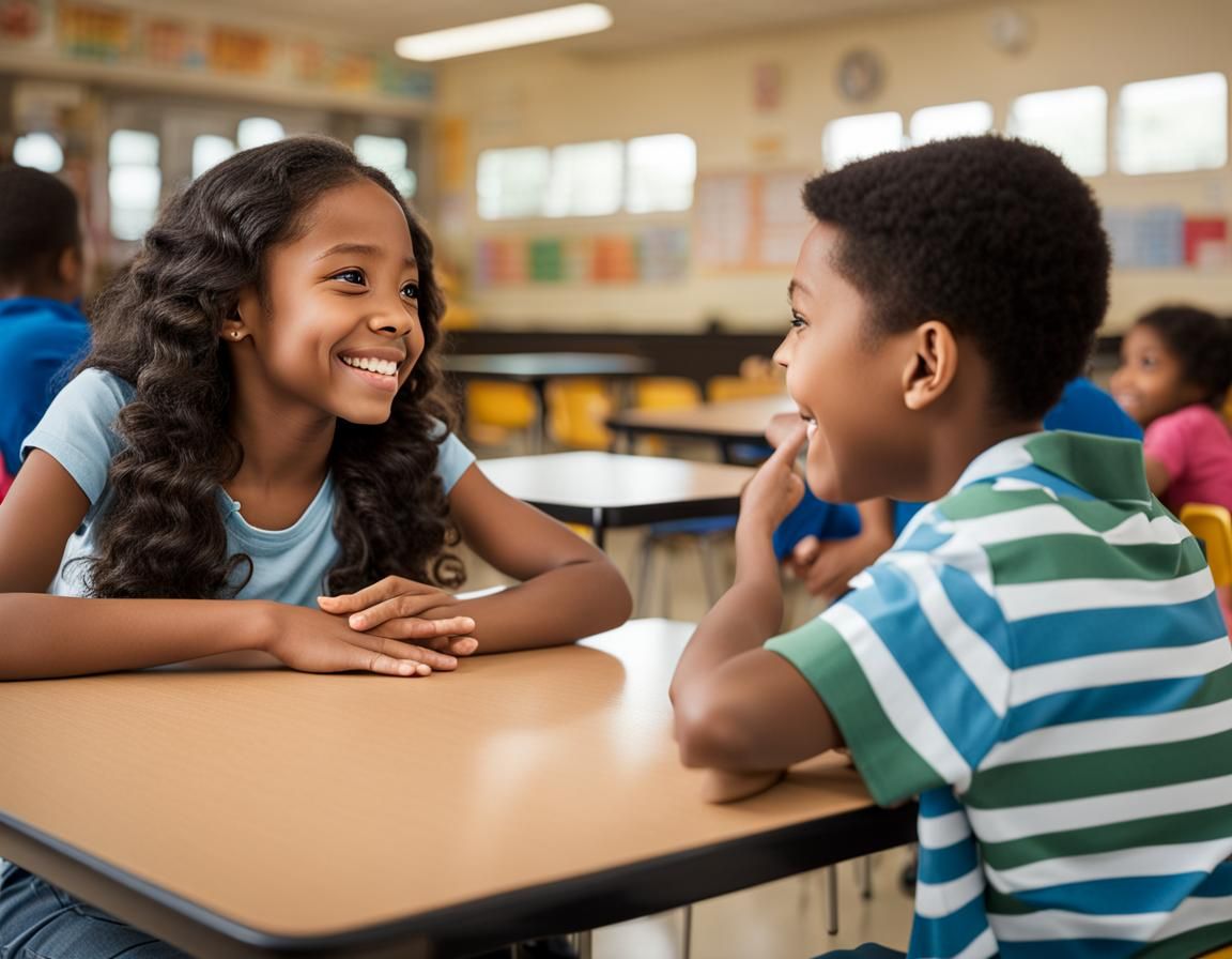 Realistic Photo of Students Talking in Cafeteria