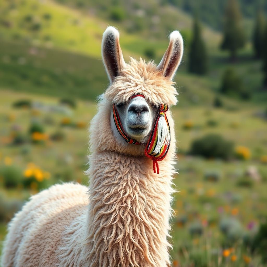 Alpaca in Andean Meadow, Impressionist Style