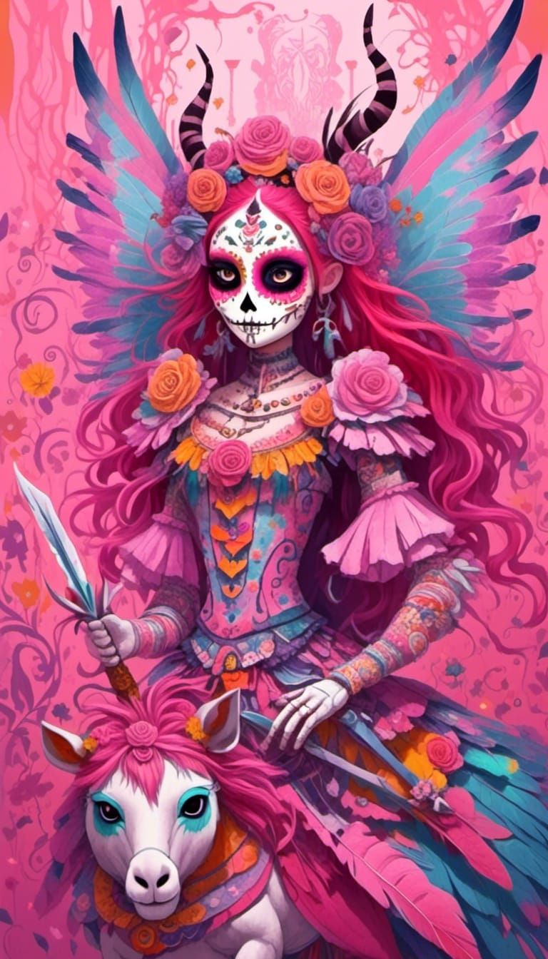 <lora:Indigenous Fantasy:1.0> (Pink  Happy Reaper of  cancer cells )Crude, child-like child-like drawing drawing  of an ...