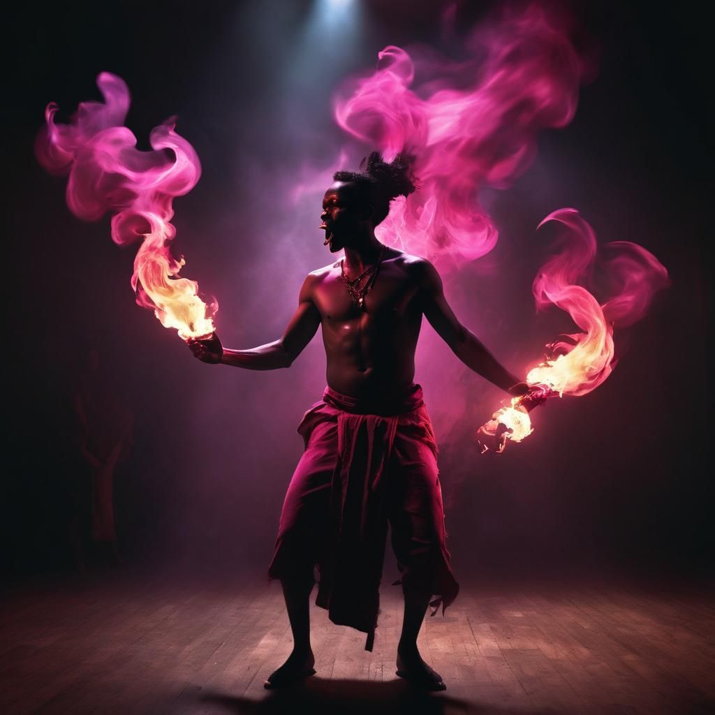 Fire Breather's Shadow Dance: Dramatic Digital Art