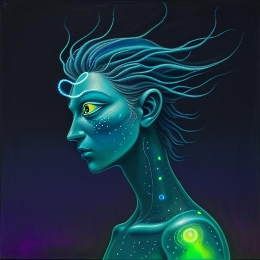 Surreal car created by a child, iridescent, 
 bioluminescent...