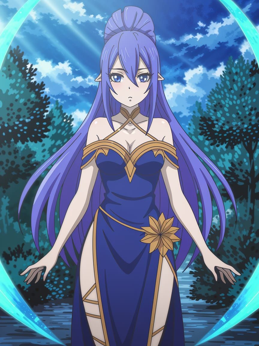 Anime Fantasy Girl with Golden Dress