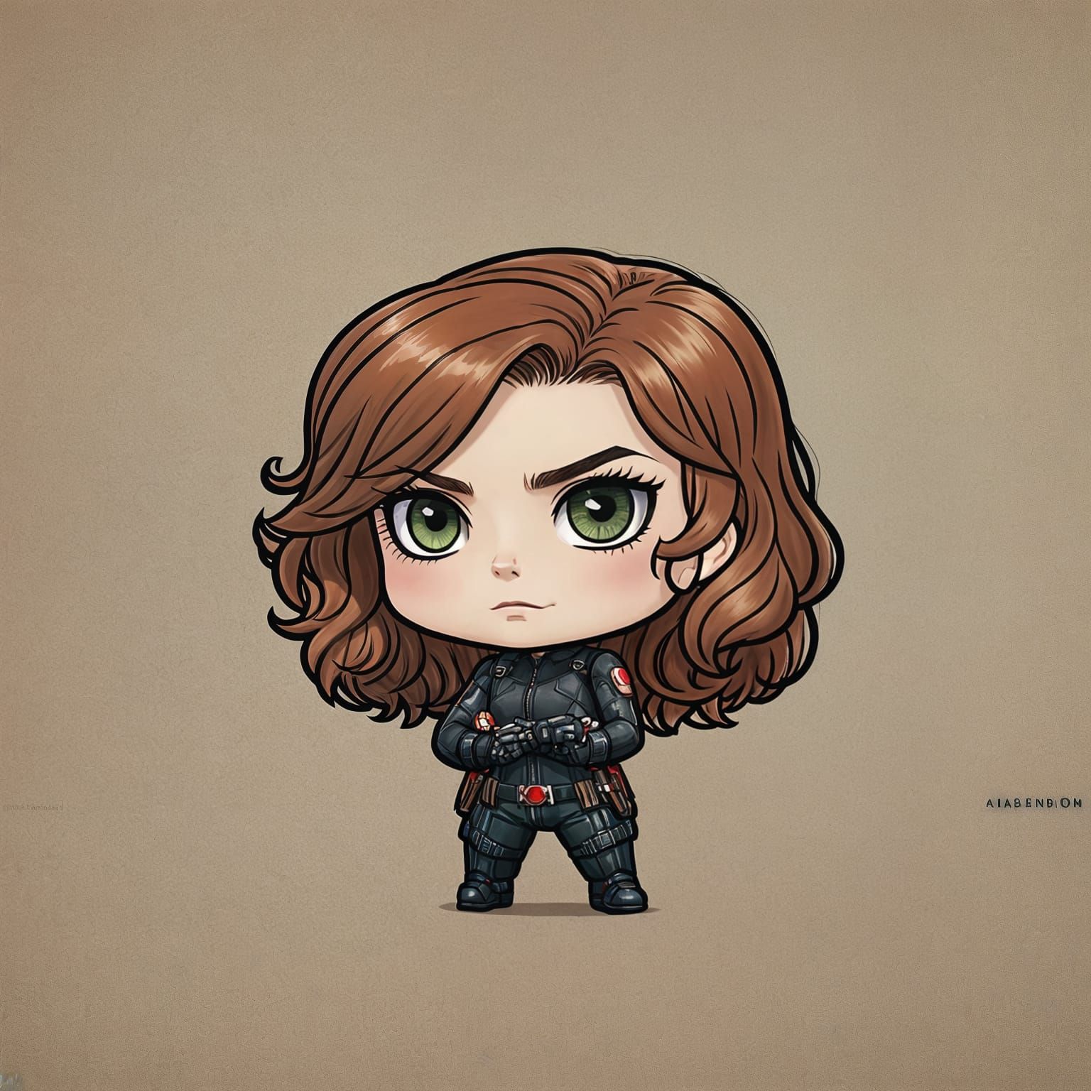 Chibi Black Widow with Green Eyes