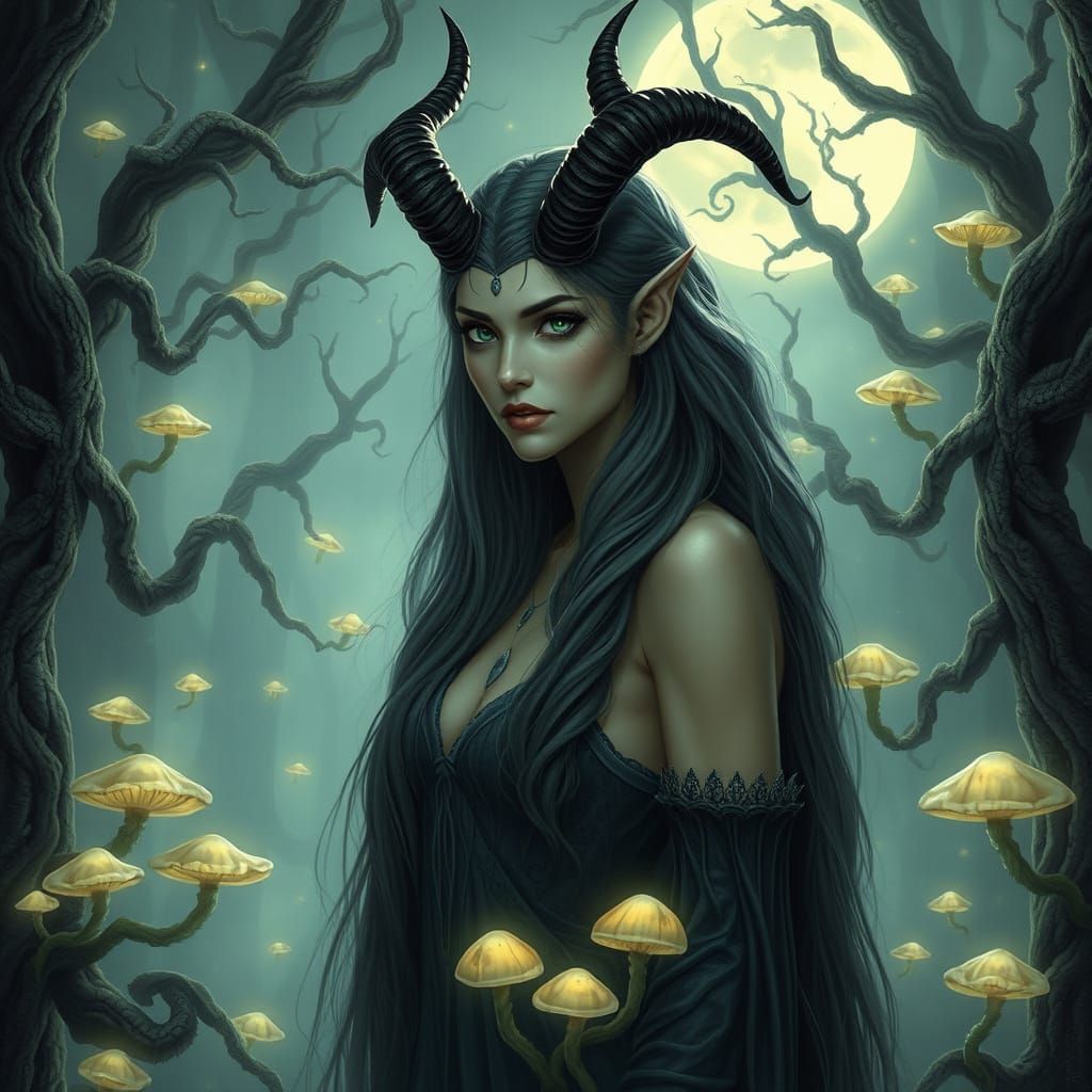 Moonlit Huldra in Twisted Forest