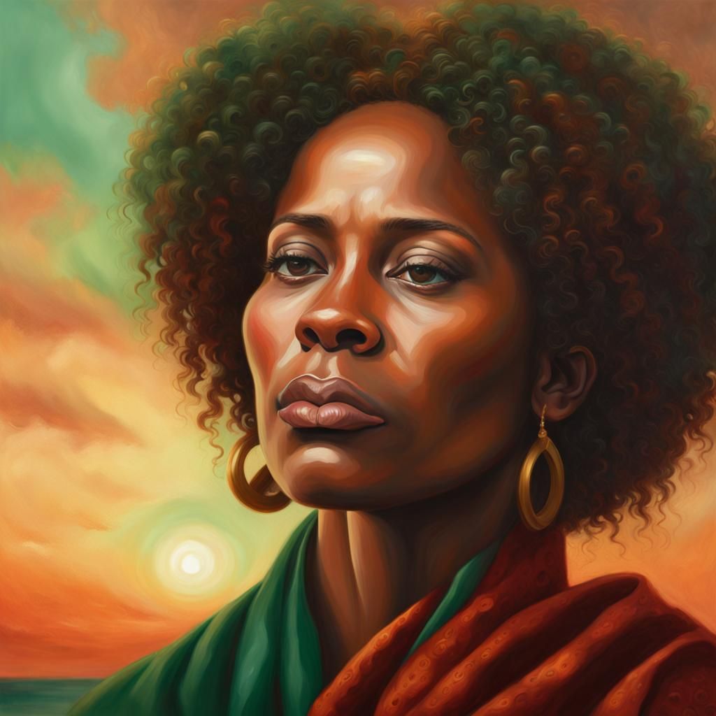 Elegant African Woman Portrait in Oil on Canvas