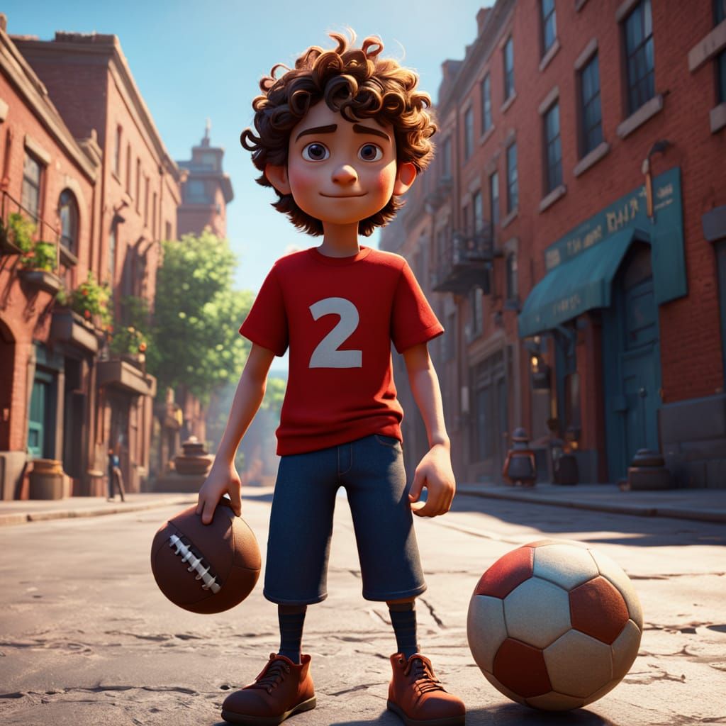 Vibrant Boy Plays with Friends in a Bright Street Scene