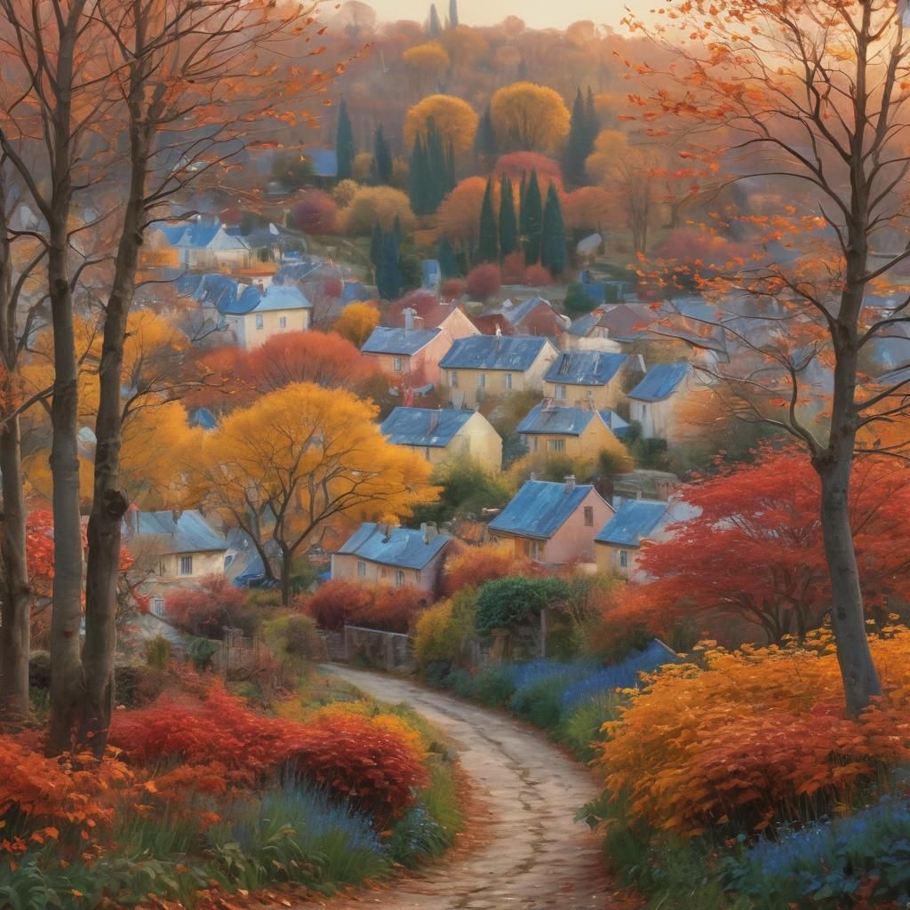 Impressionist Village with Gardens in Monet Style