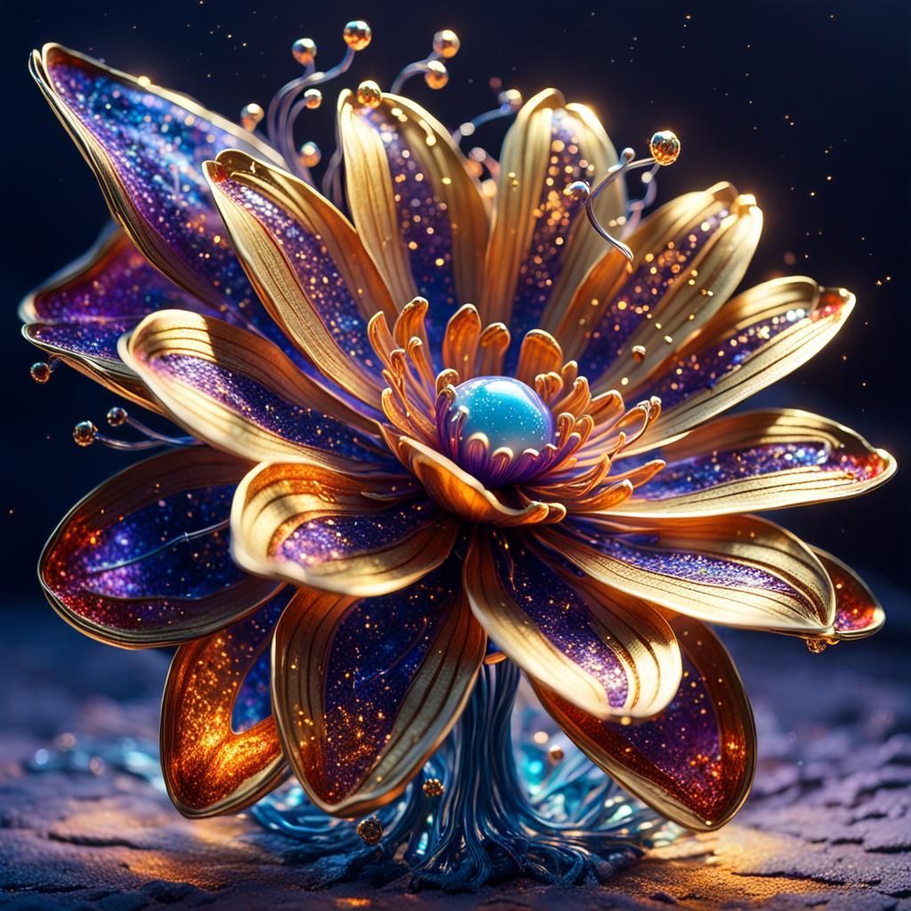 Bioluminescent Amoeba Flower Sculpture in Golden Light