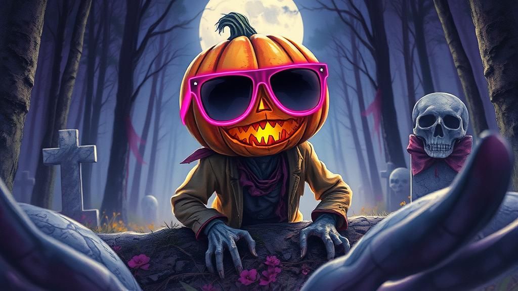 Evil Jack-o-Lantern Zombie Crawling from Grave