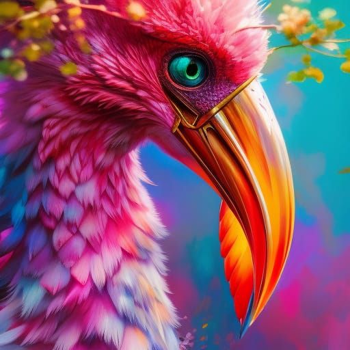 Pink Flamingo Portrait in Anime Key Visual Style