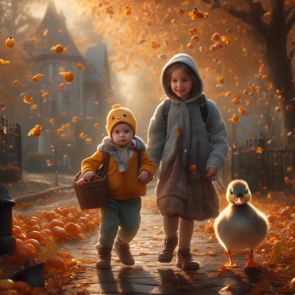 Aunt and Nephew: Halloween Ducklings in Hyperdetailed Fantas...