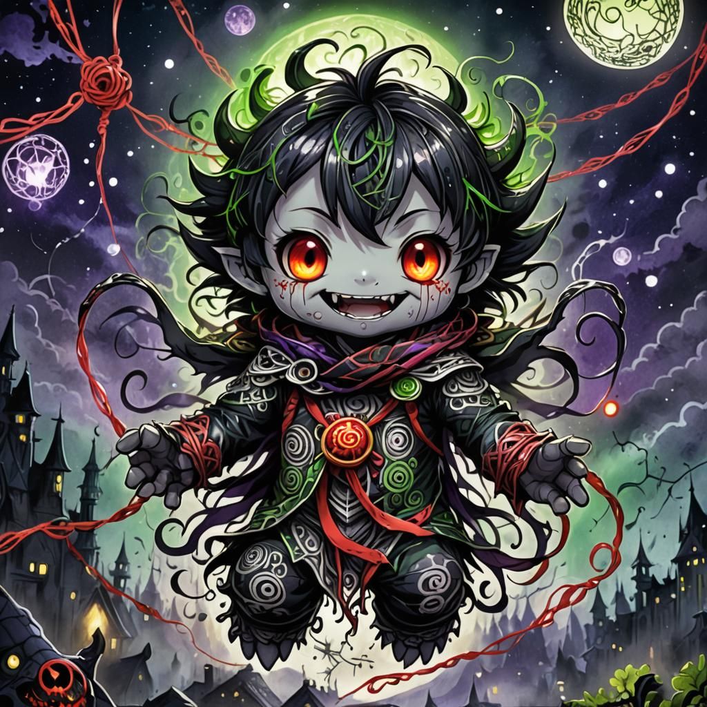 Dark Fantasy Anime Monster in Ink Wash Style