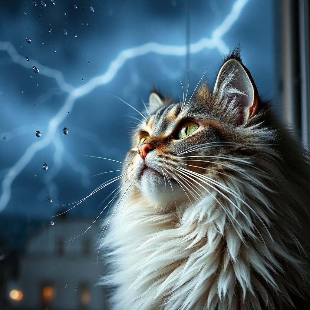 Elegant Cat Stares Up at Stormy Sky