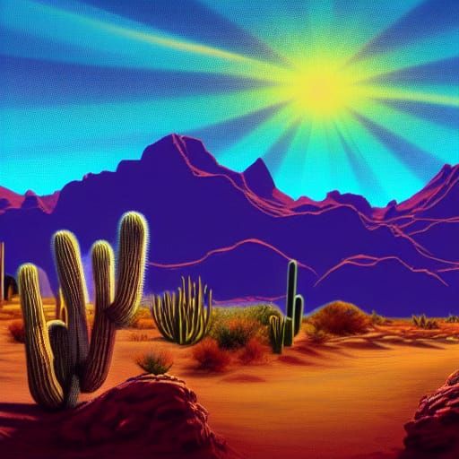 Arizona Desert Sunset Landscape in Matte Painting Style
