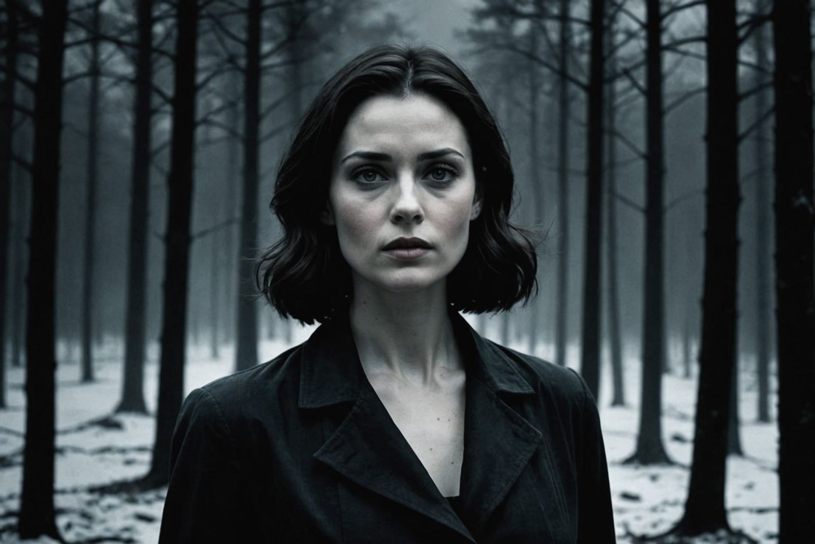 Film Noir Woman in Dark Forest Graffiti Art