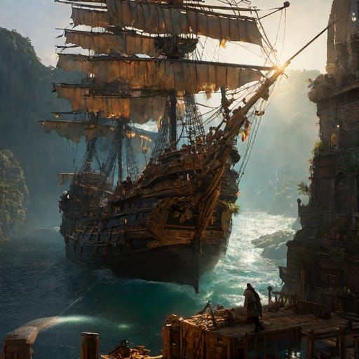 Pirate Ship on the Open Sea