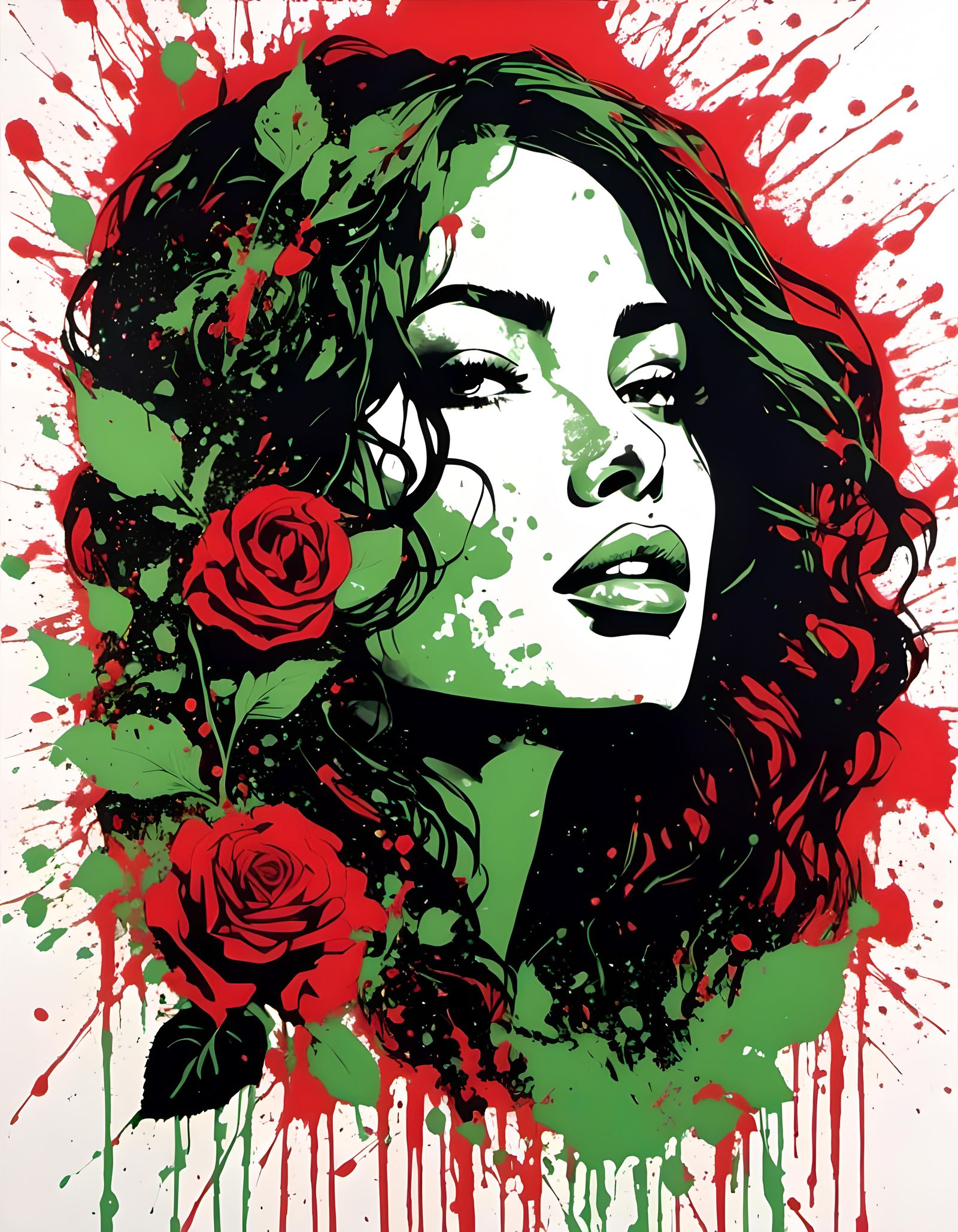 Palestinian Woman Portrait in Splatter Graffiti Style