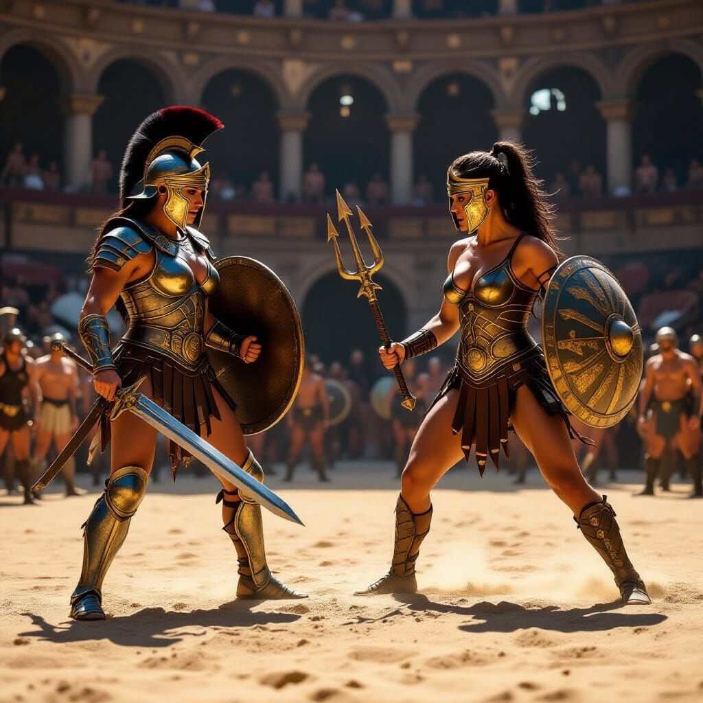 Female Gladiators Battle in Roman Arena