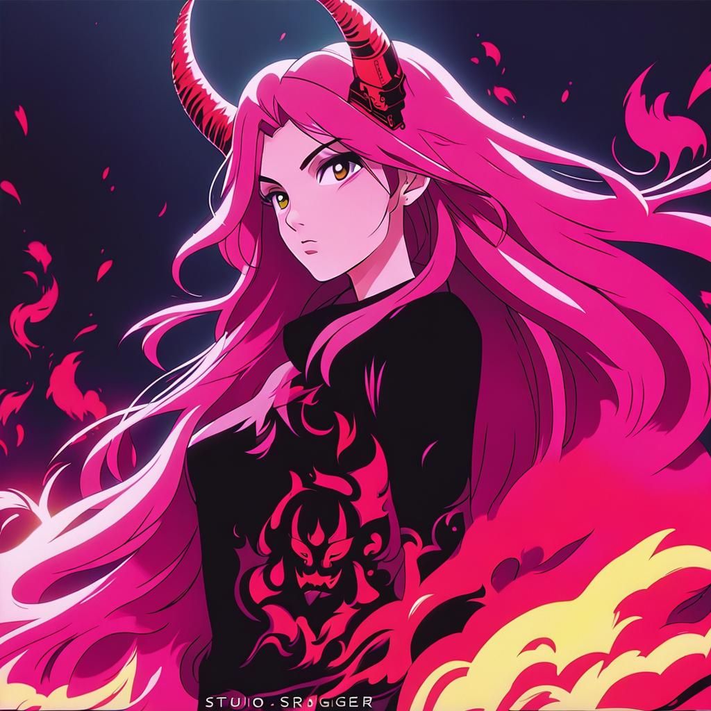 Fiery Demon Woman Portrait in Anime Style