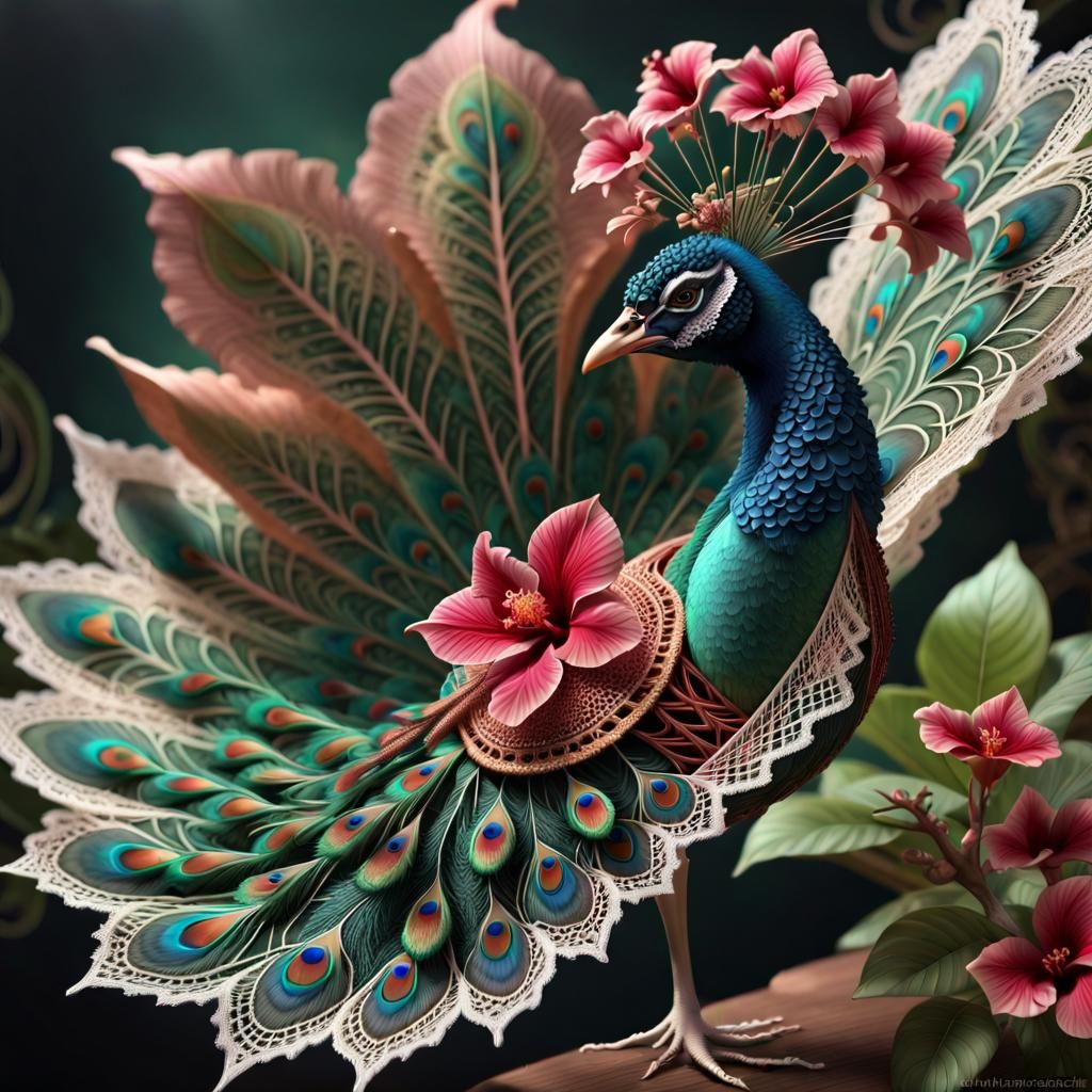 Peacock Witch in a Futuristic Botanical Garden