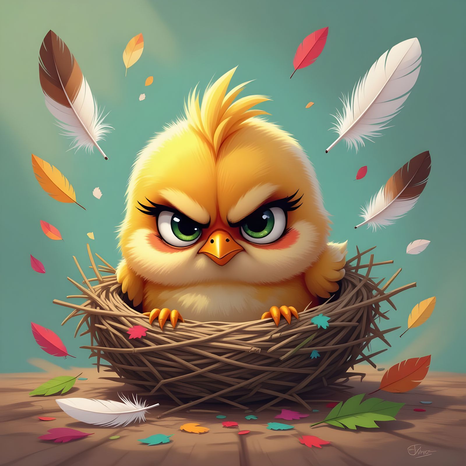 Grumpy Chick's Colorful, Chaotic Nesting Mishap