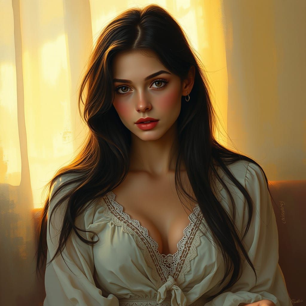 Sensual Oil Portrait with Dreamlike Atmosphere