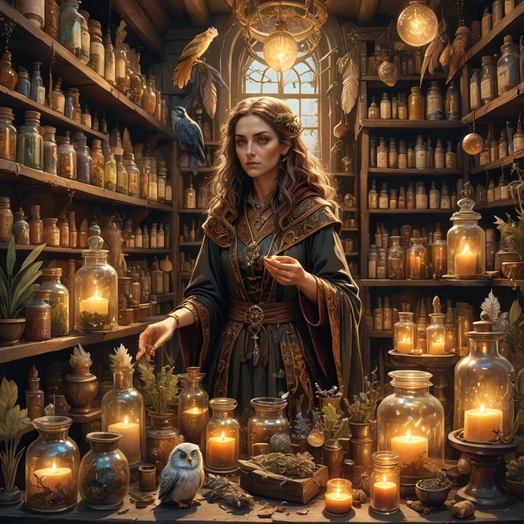 Mage Casting Spells in Woodland Home